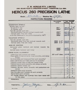 hercus lathe inspection record----part No.hir-01