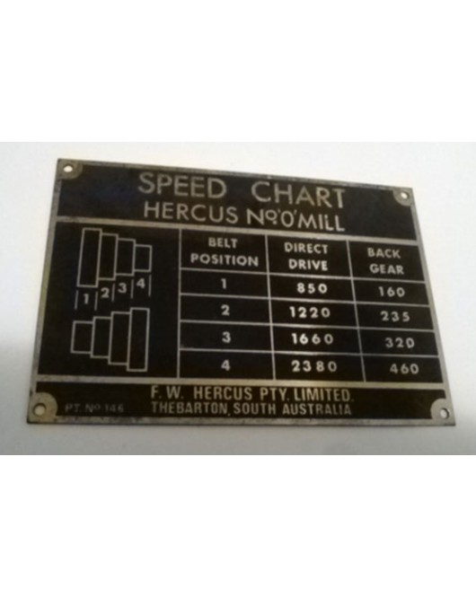 NEW Hercus 0 mill high speed chart, 160-2380-- Part No.10L0146