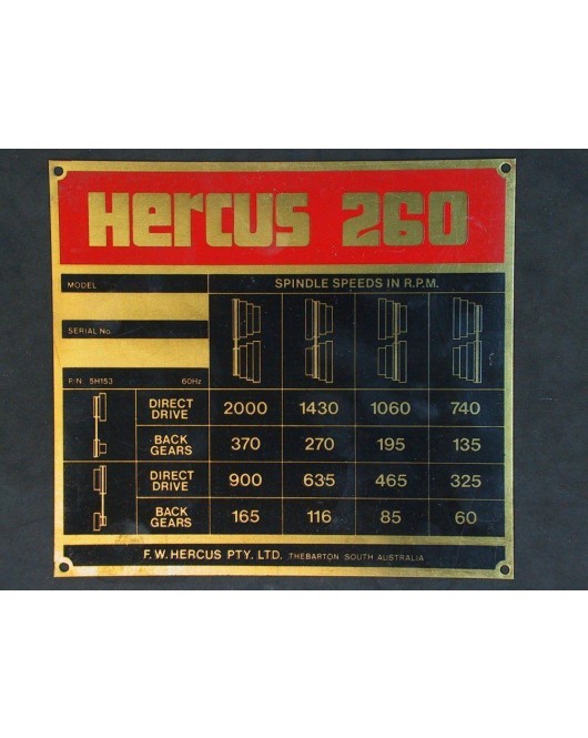 NEW hercus 260 high speed plate 60hz--part No.5H153