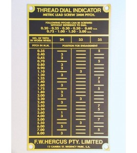 NEW Hercus metric thread dial chart--part No.5H963