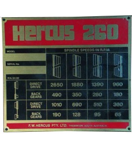 NEW hercus 260 high speed chart--part No.5h152