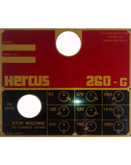 NEW hercus 260G speed plate--part No.5H371