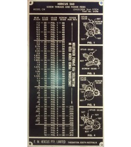 NEW hercus 260CTM- standard thread chart--part No.5H596